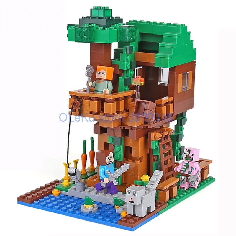 

For Minecrafted Set The Jungle Tree House 406Pcs World Building Blocks Toys For Children Minecraft 21125