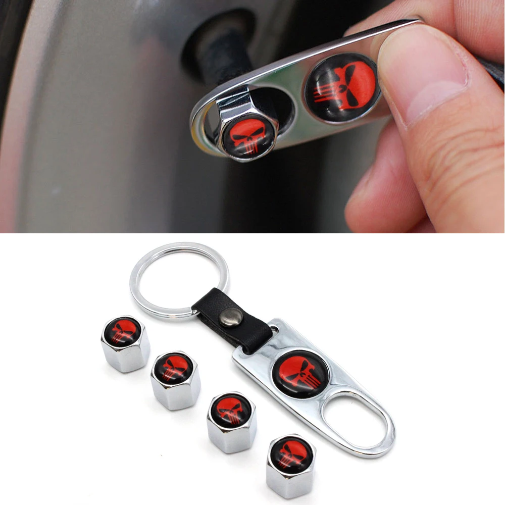 1Set Zinc Alloy Anti theft Car Wheel Tire Valve Caps Stem Air + Leather