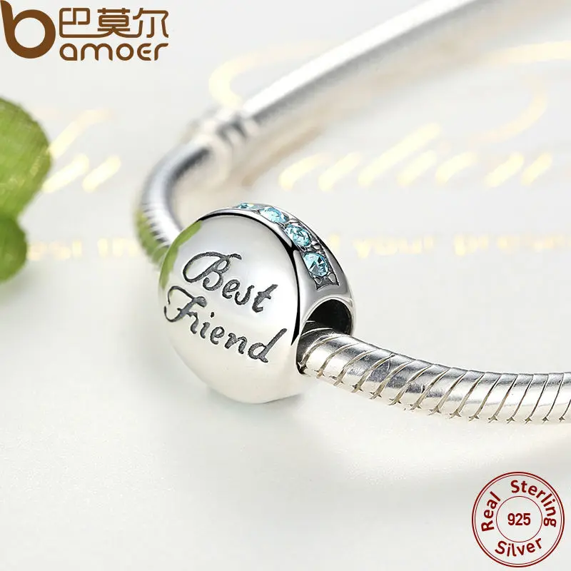 BAMOER New Fashion 925 Sterling Silver BEST FRIEND Beads Charms fit Brand Bracelets Necklace Friendship Gift SCC022