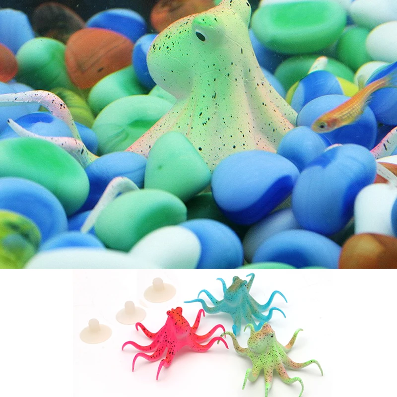 Fluorescent Artificial Octopus Aquarium With Suction Cup Fish Tank