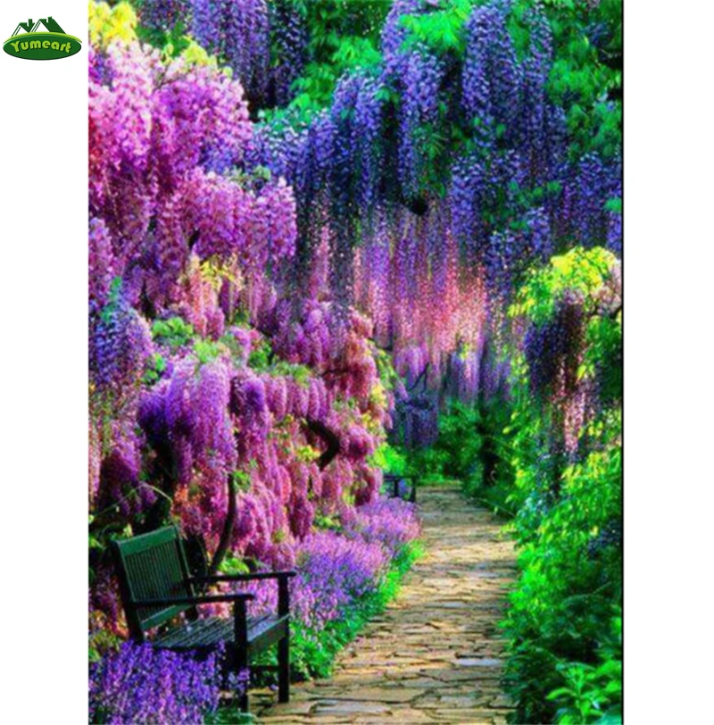 YUMEART Needlework Diamond Embroidery Forest Natural Scenery Purple Tree Painting Mosaic Cross Stich Picture Decor Craft | Дом и сад