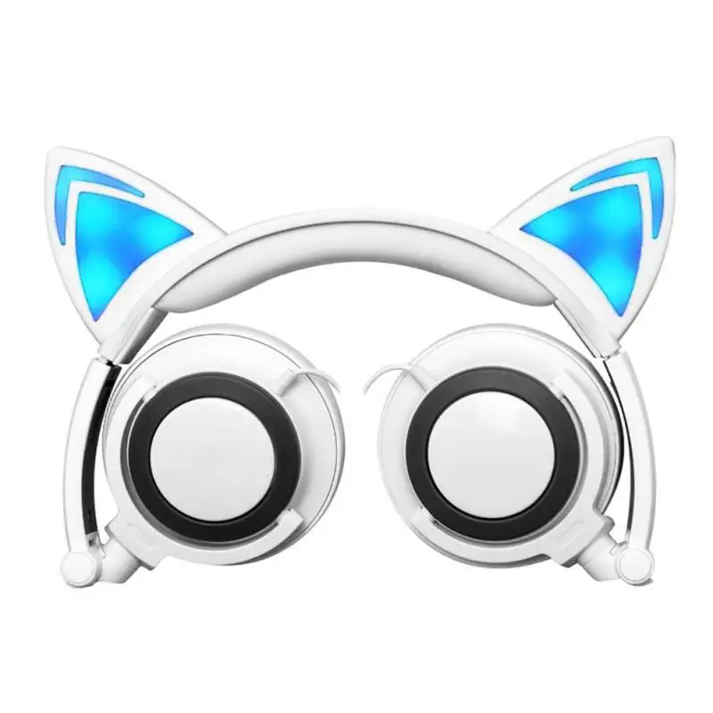Kids Head mounted Foldable Headphones Cartoon Cat Ears Illuminated LED Headset Phone Music mp3 Player Multi Color Optional