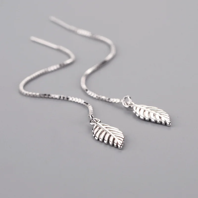 

Real 925 Sterling Silver Leaf Shape Long Drop Earrings for Women Wedding Party Gifts Sterling-silver-jewelry pendientes