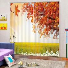 3D landscape Maple leaf Windows Curtains Thin for Kids Beautiful Scenery Living Room Bedroom Kitchen Curtains Drapes Custom