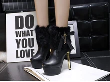 Fashion diamond bow heeled woman sexy high-heeled boots women 2015 autumn and winter rabbit stuffed with fine round zipper shoes