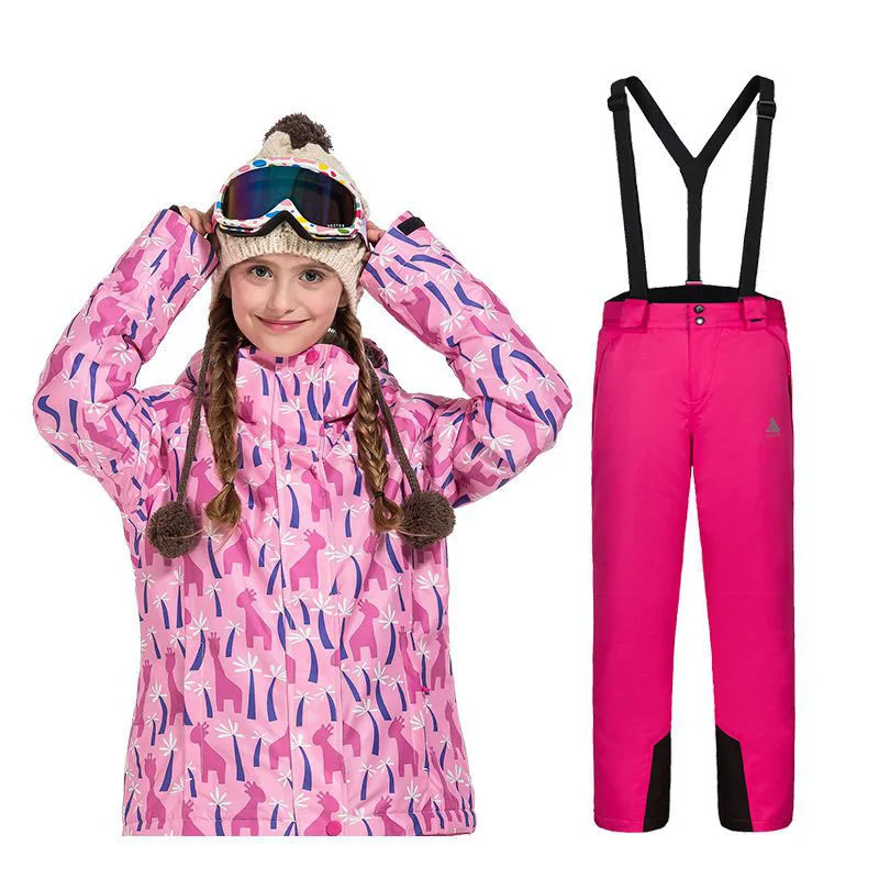 

Girls Ski Suit Waterproof Pants+Jacket Snowboard Set Winter Sports Camping Hiking Clothes Girls Snow Jacket Thermal Clothing