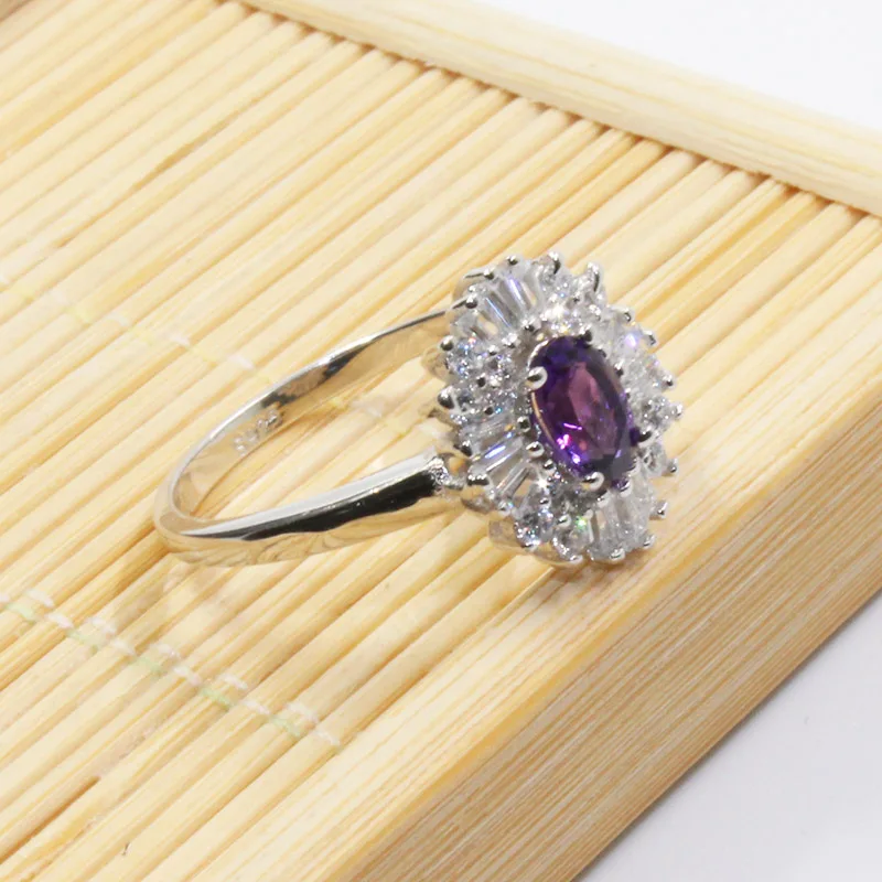 Fashion silver gemstone ring 100% natural VVS amethyst silver ring real sterling silver amethyst ring for wedding romantic gift
