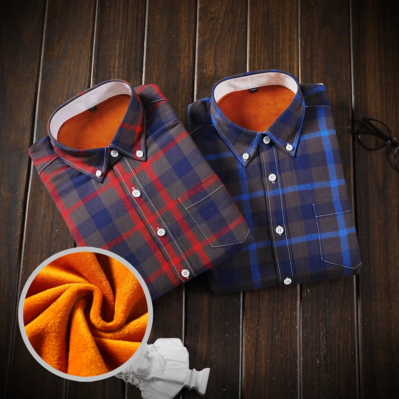 Camisa Masculina Shirt Men Plaid Flannel Shirts Mens Casual Autumn Winter Spring Thick Warm Fleece Cotton Long Sleeve Shirt 5XL