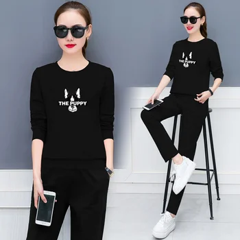 

Set female 2018 winter new style elegant long-sleeved loose plus velvet sweater + Slim was thin casual pants fashion two-piece