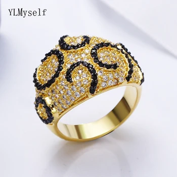 

High quality designer rings jewelry Black CZ Crystal Gold color Jewelry wholesale supplies trendy jewelries 2020 new finger ring