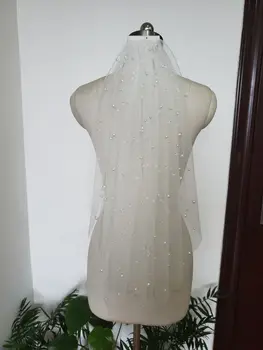 

1 layer champagne bridal veil Elbow length veis white ivory Beading tulle wedding veil short &comb