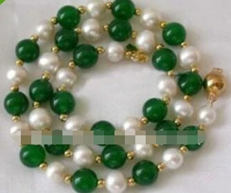 

LL<<< 0092 7-8MM White Akoya Cultured Pearl & Green Necklace 18"
