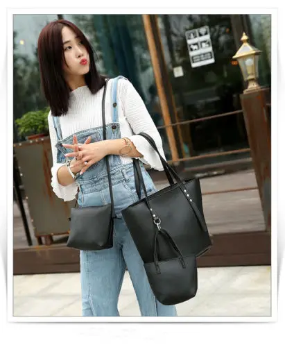 

3Pcs/Set Composite Bags fashion Women Pu Leather Shoulder Bag Casual Female Totes Large Capacity Women Handbags solid 2017
