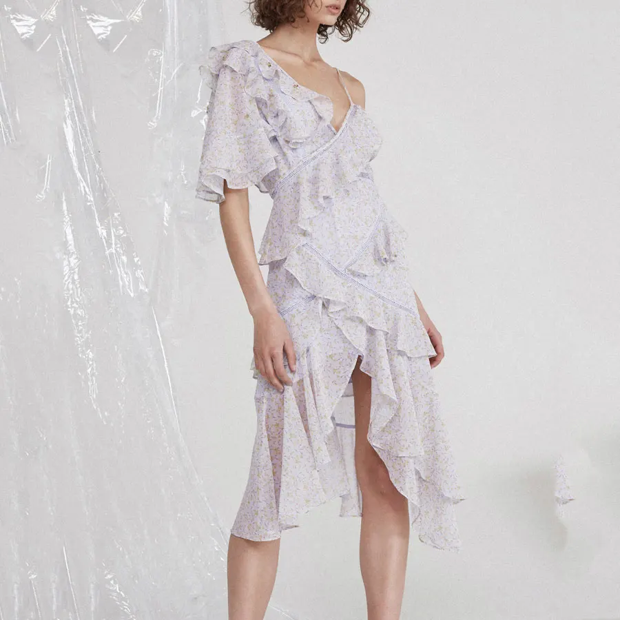 

2019 New Arrival Women Lovely Dress Ruffled Style One Shoulder Party Dress Asymmetrical Women Dress High Quality Sexy Dresses