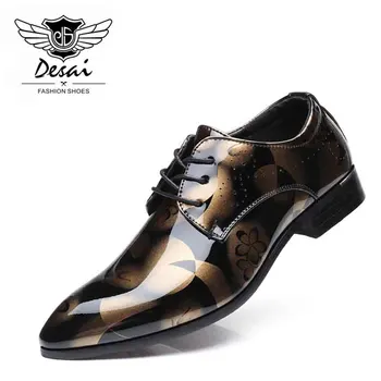 

DESAI 2019 New Men's Business Dress Shoes Plus Size 38-47 Pointed Shoes Men Formal Office Shoes Flat Wedding Shoes Male