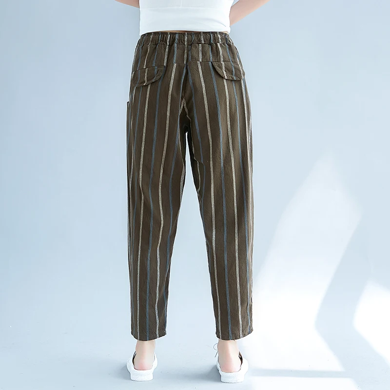 2019 Summer Cotton Linen Harem Pants Trousers Women Pockets Casual Drawstring Elastic High Waist Pants Vintage Pantalon Femme   5