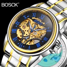 BOSCK Top Brand Luxury Men Sport Automatic Watch Steel Skeleton Mechanical Watches Waterproof Self Wind Clock Hollow Wristwatch guanqin watch men fashion automatic self wind mechanical watches mens sport stainless steel luxury brand luminous wristwatch