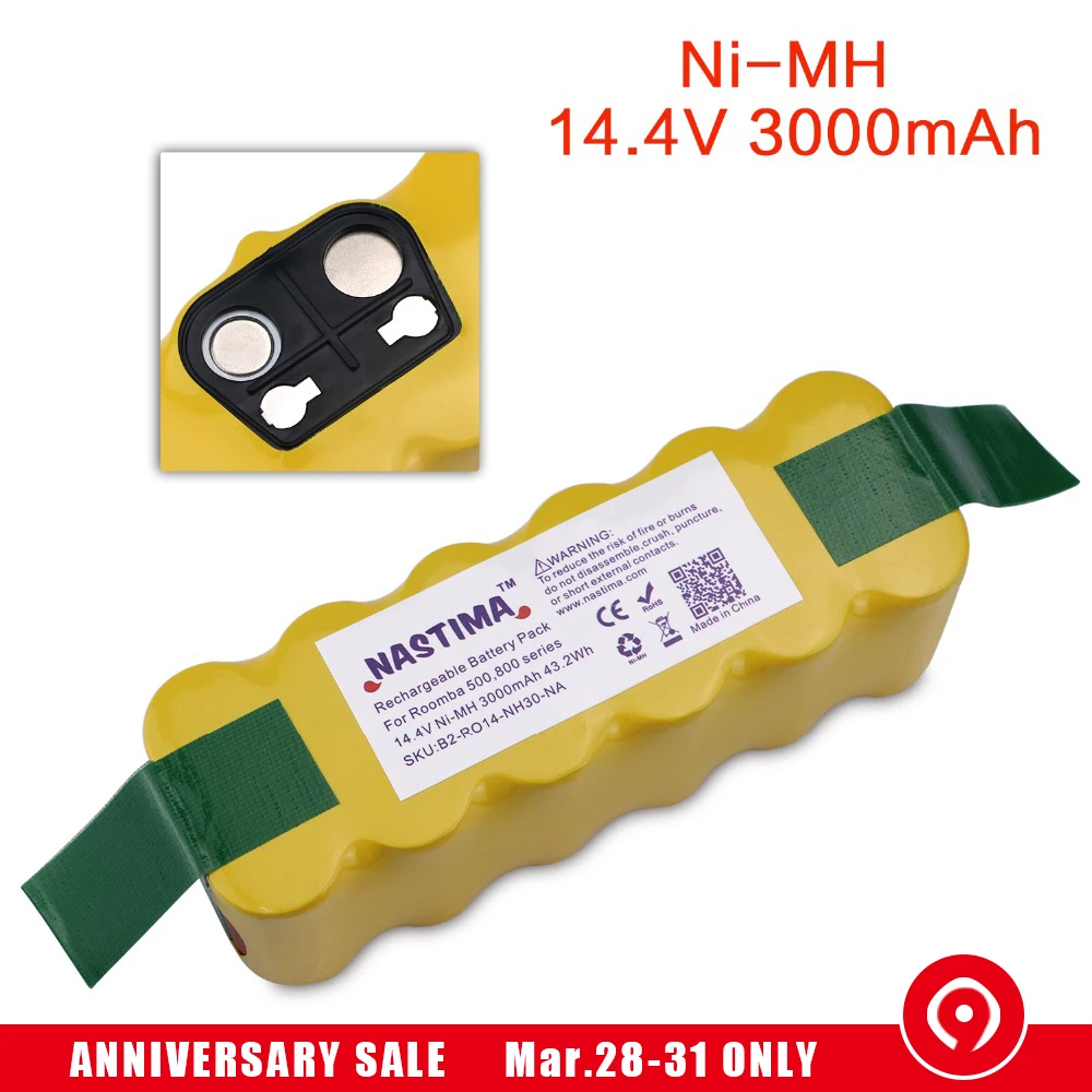 NASTIMA Replacement 3000mAh Battery XLife Extended for iRobot Roomba 500 600 700 800 Series Vacuum Cleaner