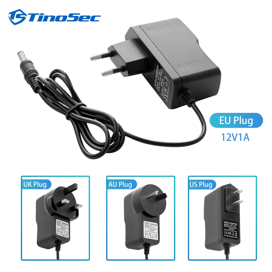 

Tinosec AC 100-240V DC 12V 1A 1meter AC/DC Power adapter charger Power Adapter for CCTV IP Camera 2.1mm * 5.5mm