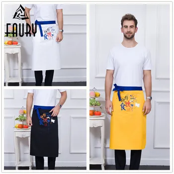 

Unisex Chinese Style Print Spliced Color Aprons Long Chef Restaurant Kitchen Waiter Work Wear Uniforms Cooking Aprons