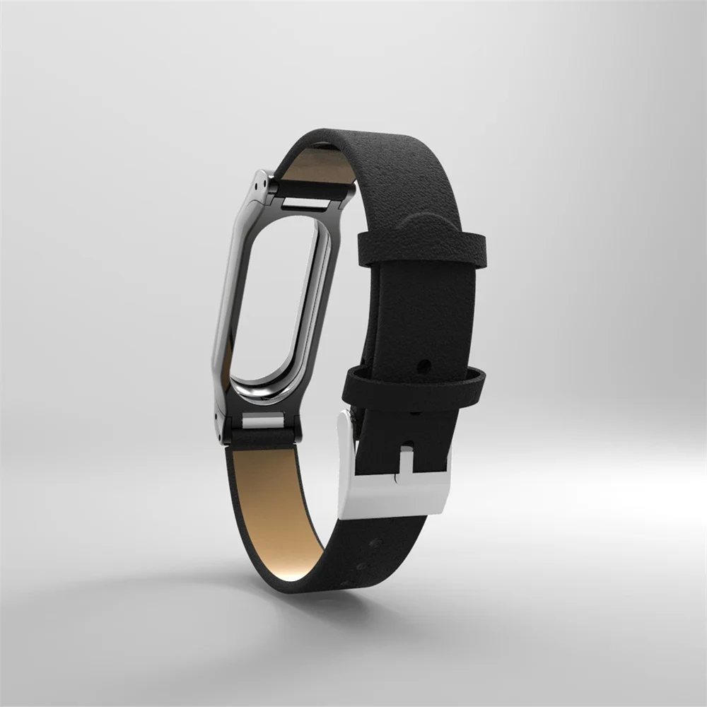 Мягкий сменный Яркий кожаный ремень AKBNSTED с металлической рамкой для Xiaomi mi Band 2, браслет для mi Band 2, аксессуары для браслетов - Цвет: Черный