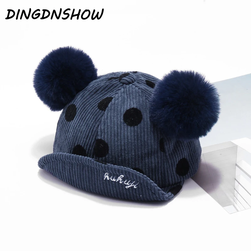 

[DINGDNSHOW] 2019 Brand Baseball Cap Kids Cotton Winter Cap Cartoon Dot Lovely Hip Hop Cap Baby Snapbacks Hat for Boys and Girls