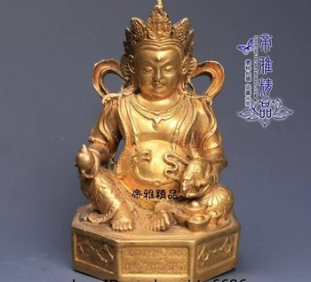 

Tibet Buddhism Copper 24K Gold Gild Yellow Jambhala God Of Wealth Buddha Statue