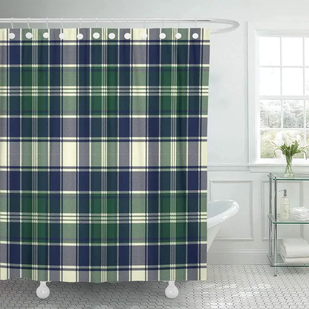 Shower Curtain Green Tartan Classic Check Plaid Pixel Abstract British Celtic Checkered Cross Flannel Decorative Bathroom | Дом и сад