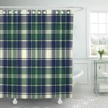 

Shower Curtain Green Tartan Classic Check Plaid Pixel Abstract British Celtic Checkered Cross Flannel Decorative Bathroom