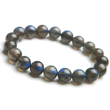 

11mm Genuine Natural Labradorite Gemstone Bracelets For Women Men Strong Blue Lights Crystal Round Bead Bracelet AAAAA