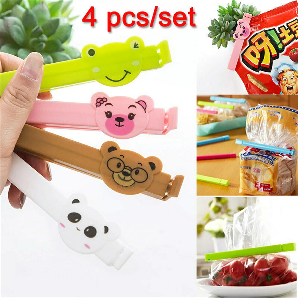 

4Pcs/set Cartoon Animal Plastic Bag Clips Snack Food Bag Sealer Kitchen Gadgets Sealing Machine Portable Clip Alimentaire