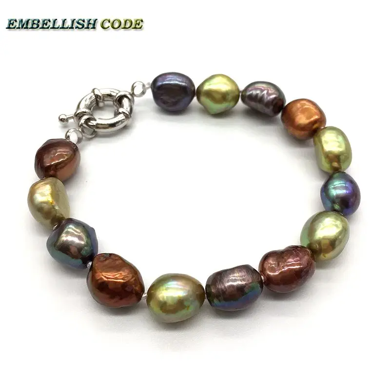 

selling well baroque Irregular real pearl bracelet Stunning Hong Kong mixed color for girl women lustrous