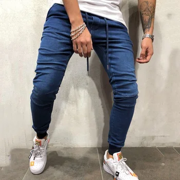 

HCXY brand 2019 Autumn New Men's Harem Pants Skinny Casual Jean Pants Trousers Jeans Denim Slim fit Tight Rib leg elastic waist