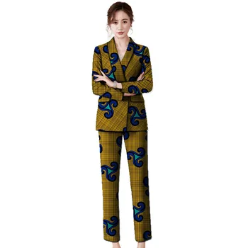 

Women Shawl Collar blazers with trousers Ankara print pant suits custom made African wedding outfits female party wear