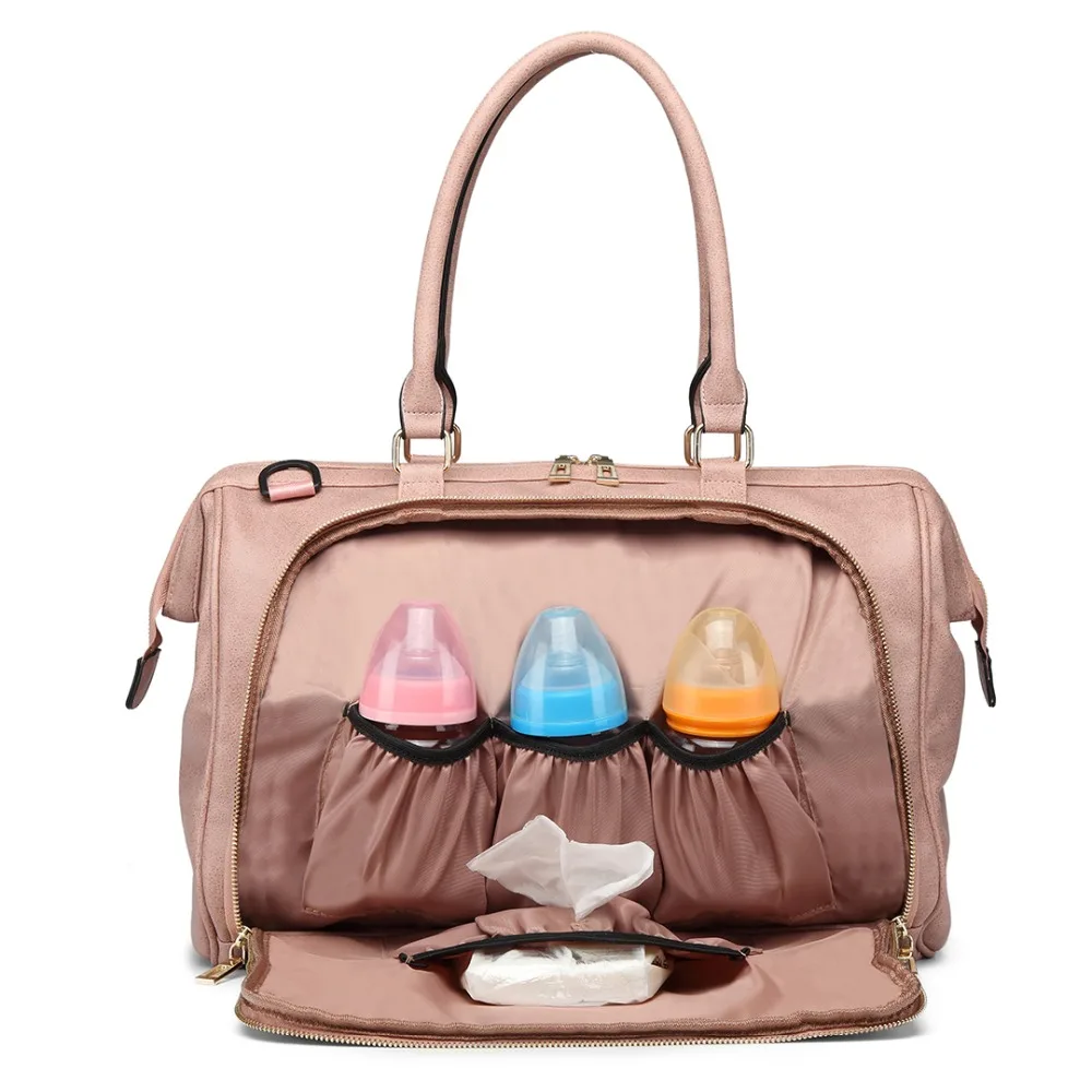 

Miss Lulu 1 Set Baby Changing Bag Diaper Nappy Maternity Handbag PU Leather Tote Large Capacity Pink Nursing Clean Bags YD6863