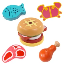 Деревянные Кухонные Игрушки для маленьких детей из логвуда, миниатюрная игра для еды и овощей, рыбные гамбургеры, Ранние развивающие детские подарки