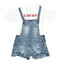 Rlyaeiz Одежда для маленьких девочек модные тертые джинсы деним Комбинезоны на бретельках Короткие штаны с держателем