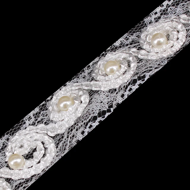 13yard Craft Beaded White Lace Fabric Trim Ribbon Pearls Lique 13yard Craft Beaded White Lace Fabric Trim Ribbon Pearls Lique Sewing Supplies Bridal Wedding Dress T627