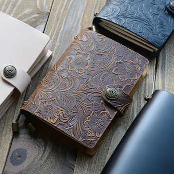 

Climemo Genuine Leather Notebook, Handmade Carved Bullet Journal, Retro Diary For Travel, Cowhide Passport Size 13.5*10cm