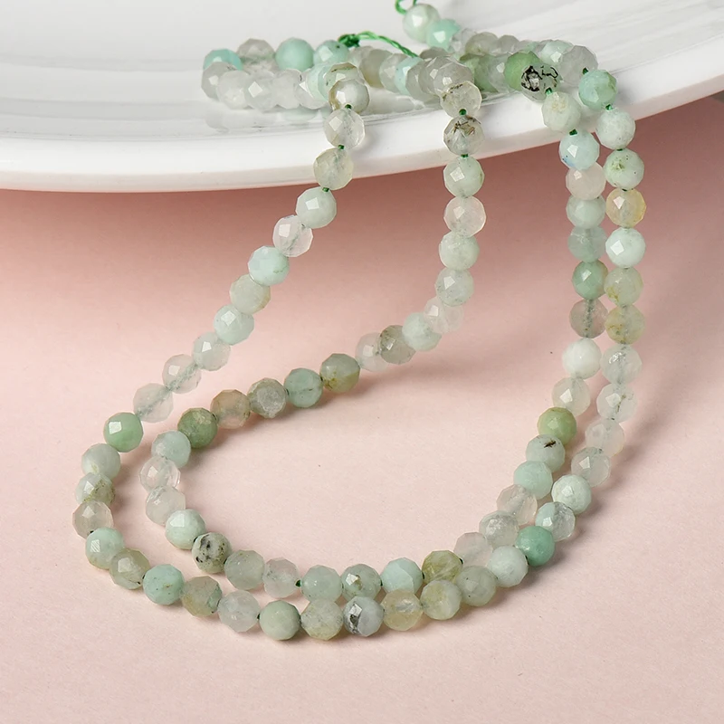 

There are 3mm-2mm transparent beads and translucent Cyan and light Cyan matching here Australian jade loose beads