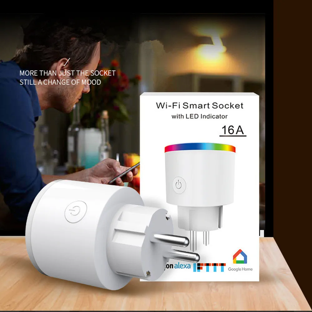 Умная розетка Wifi Smart EU Plug 16A Wifi Беспроводное дистанционное гнездо адаптера питание и выключение с Google Home Alexa Голосовое управление