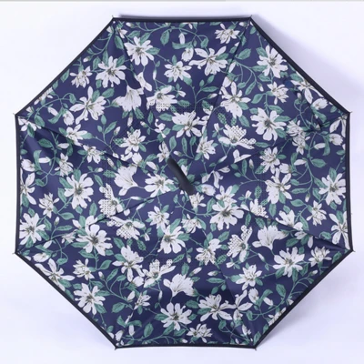 Drop shipping Windproof C-type Folding reverse umbrella hands-free rain/sun women/men outdoor double Layer Inverted zizihua - Цвет: baihe