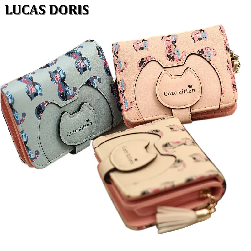 

2019 hot cute cat pu leather wallet woman female magic wallet short credit card wallet bag cartoon ladies purse portefeuille