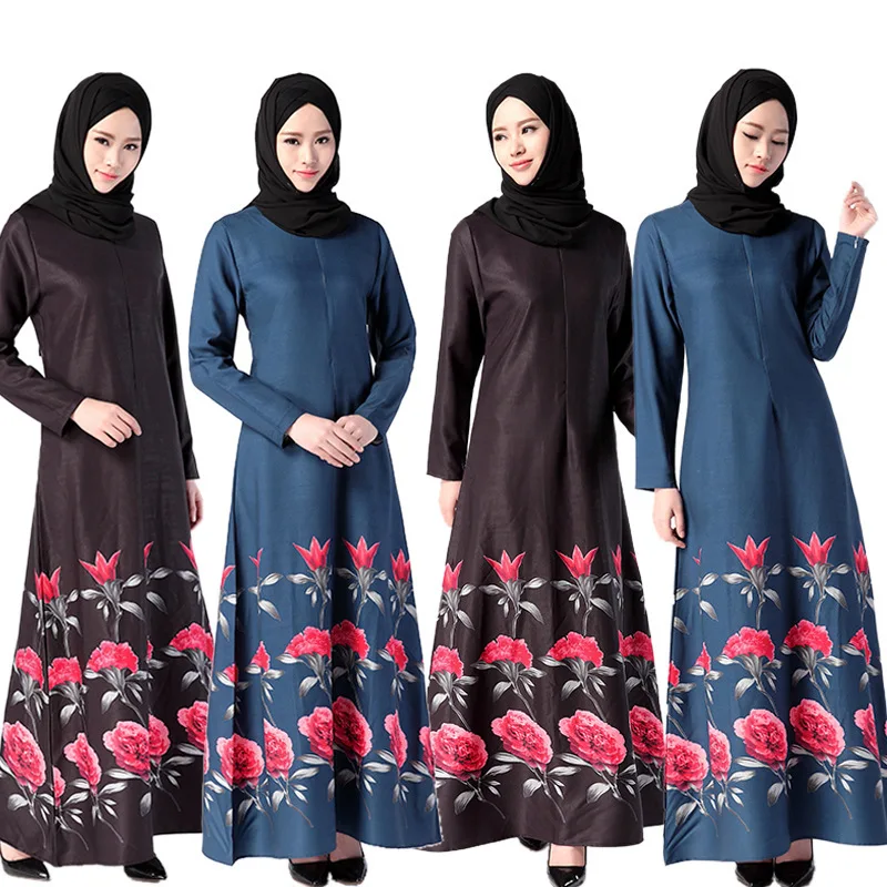 High Quality Big Size Print Floral Malaysia Muslim Abaya Robe Long
