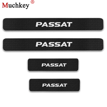 

4Pcs For VW Volkswagen Passat Car Door Sill Welcome Pedal Stickers Carbon Fiber Vinyl Sticker Door Threshold Plate Scuff Plate