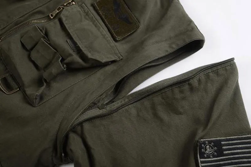 Мужская армейская куртка пилота с несколькими карманами в стиле милитари, мужская куртка-бомбер со съемным рукавом, Тактическая Военная униформа, пальто