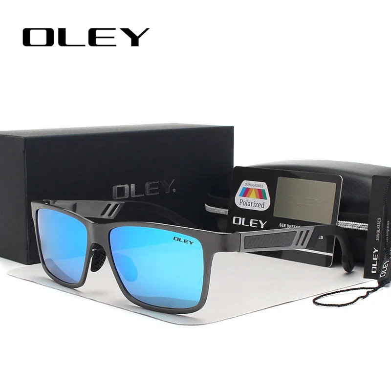 Baratos Gafas de sol polarizadas OLEY para hombre gafas de sol de aluminio y magnesio gafas de conducción rectangulares para hombre masculino