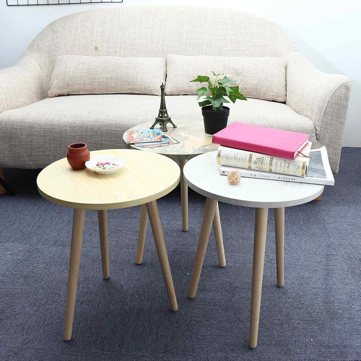  Fashion Coffee Tables Simple Mini Nordic Convenient Sofa Modern Circular Practical Natural Tea Tabl
