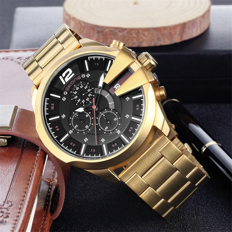 Najtaniej Skone słynny Design zegarki luksusowe mężczyźni marka biznesowa zegarek kwarcowy męski chronograf wodoodporny męski złoty zegarek na rękę