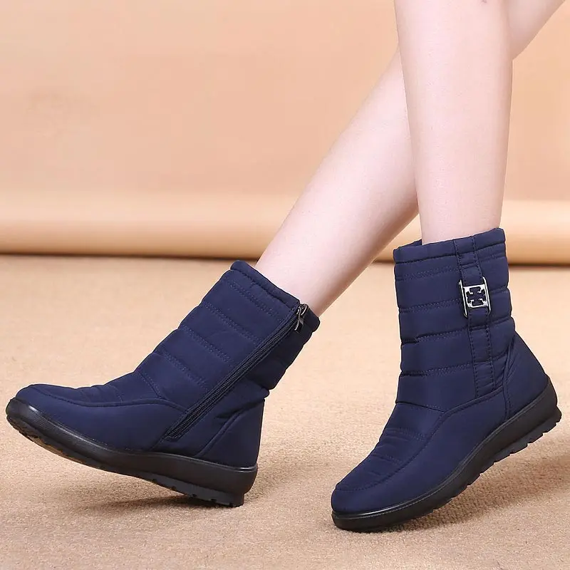 Online Botas de mujer 2019 piel caliente antideslizante botas de nieve botas de tobillo de Mujer Zapatos casuales con cremallera Mujer cómodos botas de invierno